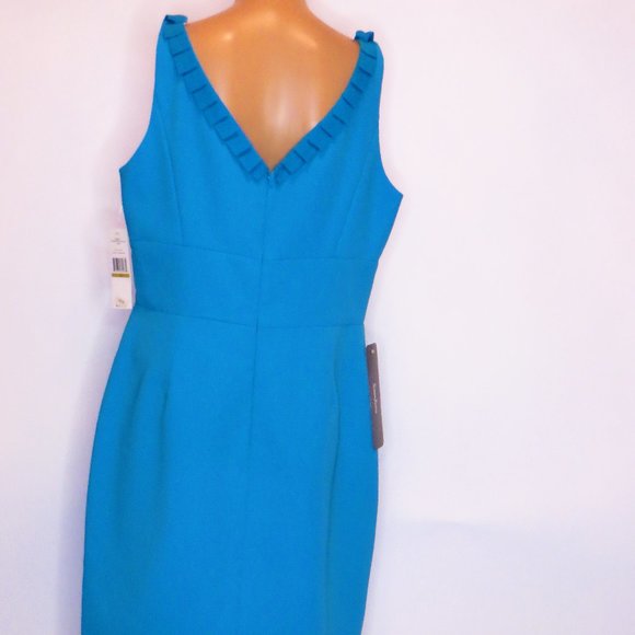 Dress, Turquoise, Size 14 ,Sleeveless, Waistband, Zipper back, Silk Trim Scallop - Picture 4 of 5
